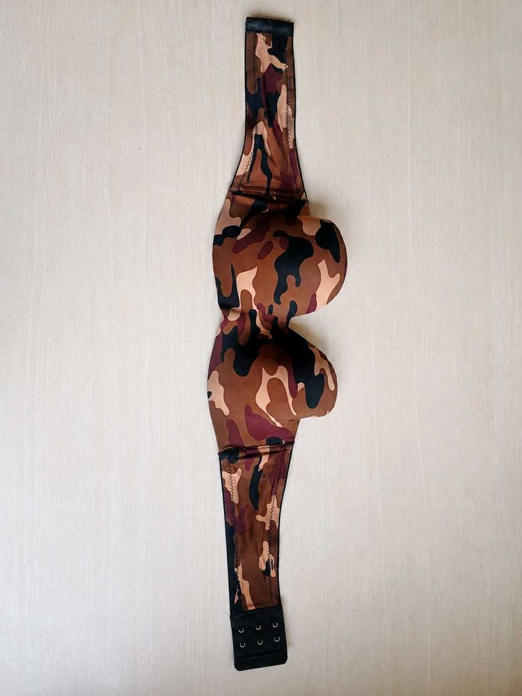 Strapless Camouflage Print Bra
