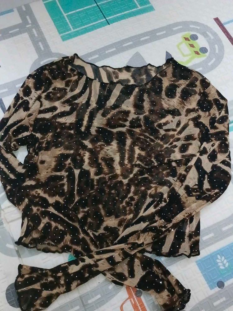 Sheer Leopard Print Sparkly Top