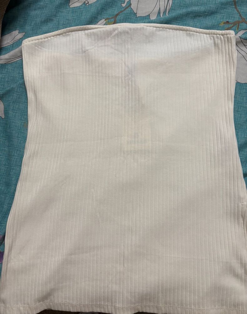 Cream Ribbed Strapless Top