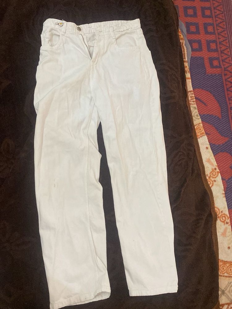 Cream Wide Leg Jeans