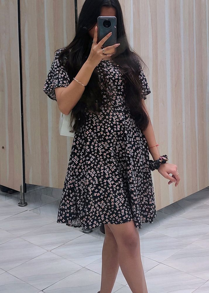 Black Floral Print Dress