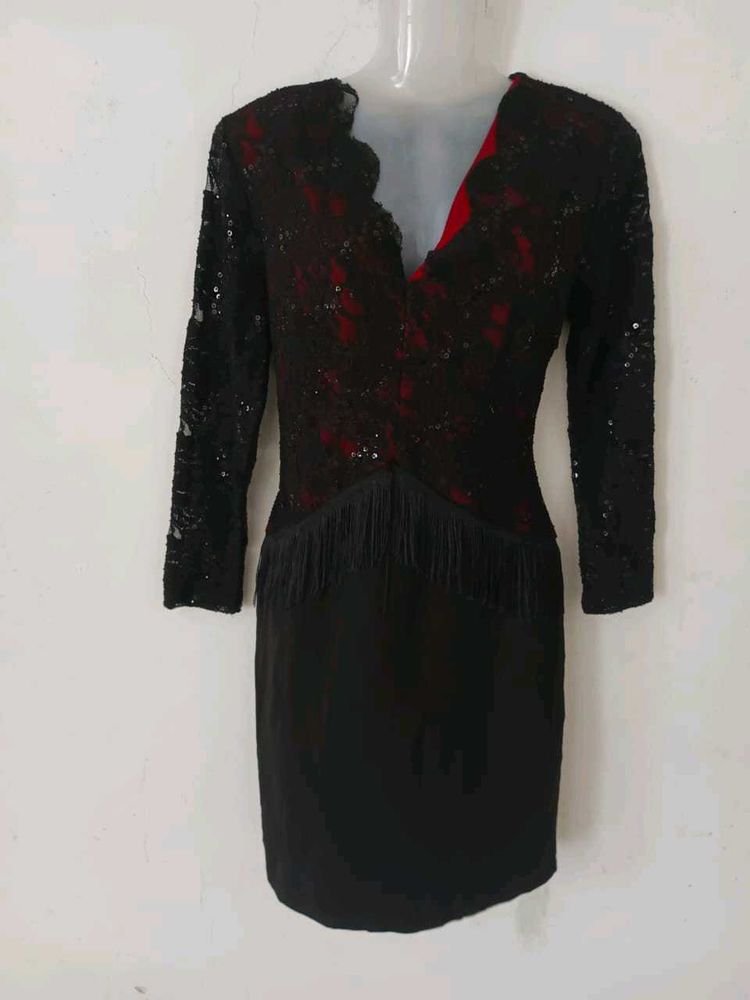 Black Sequin Fringe Dress