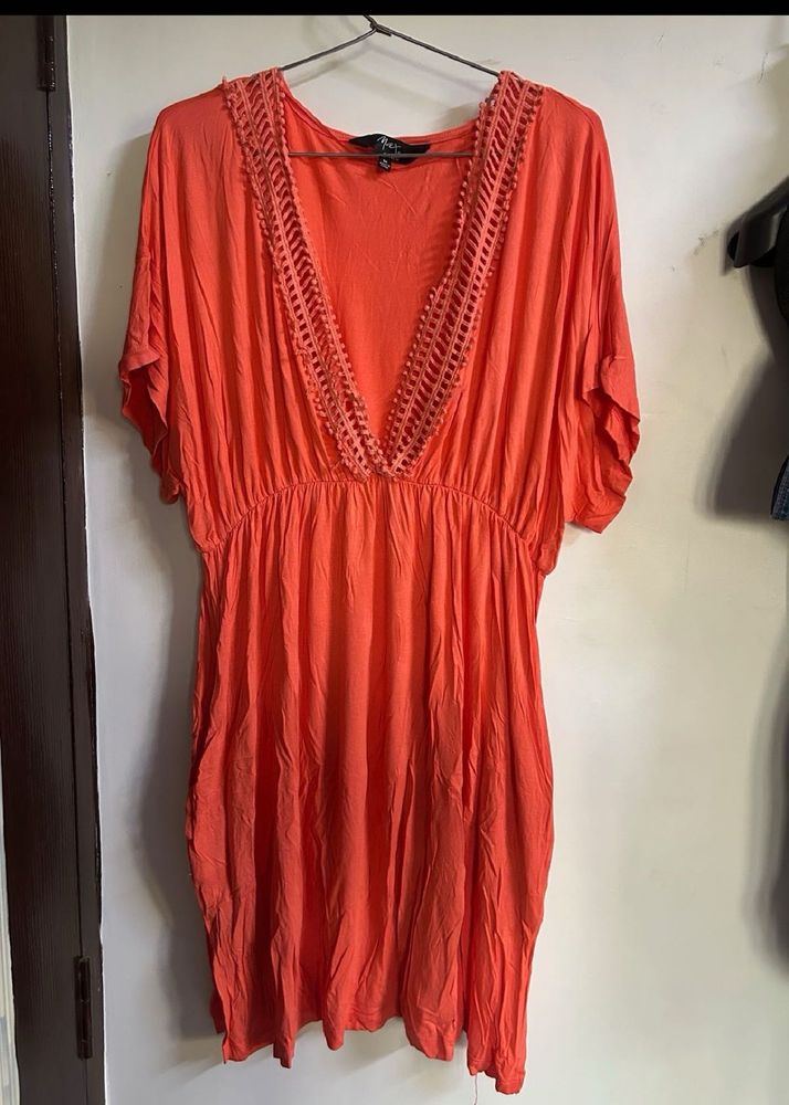 Coral Crochet Mini Dress