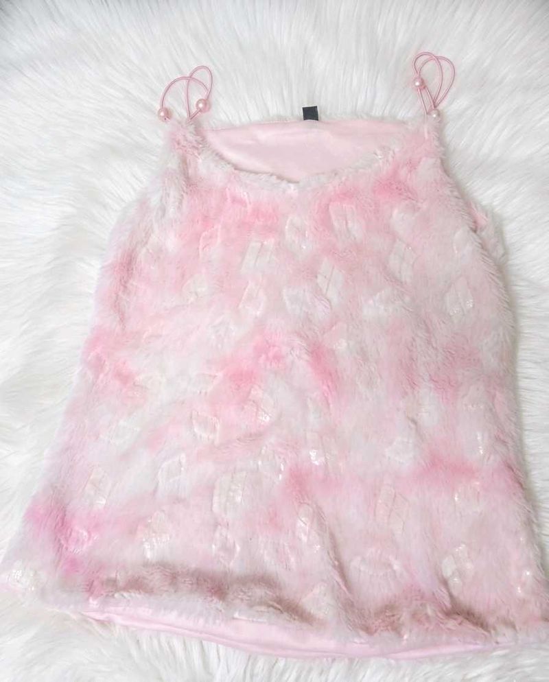 ​🌸 Soft Pink Faux-Fur Camisole Top 🌸