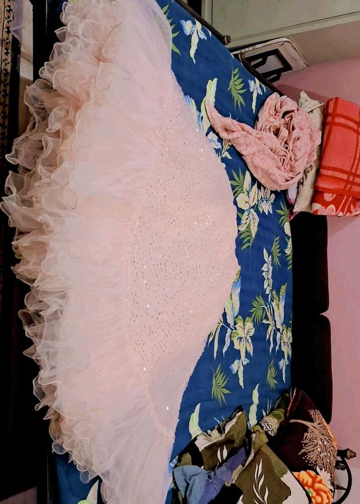 Pink Sequined Lehenga with Ruffled Tulle