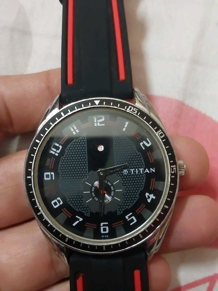 Titan Watch with Black &amp; Red Strap