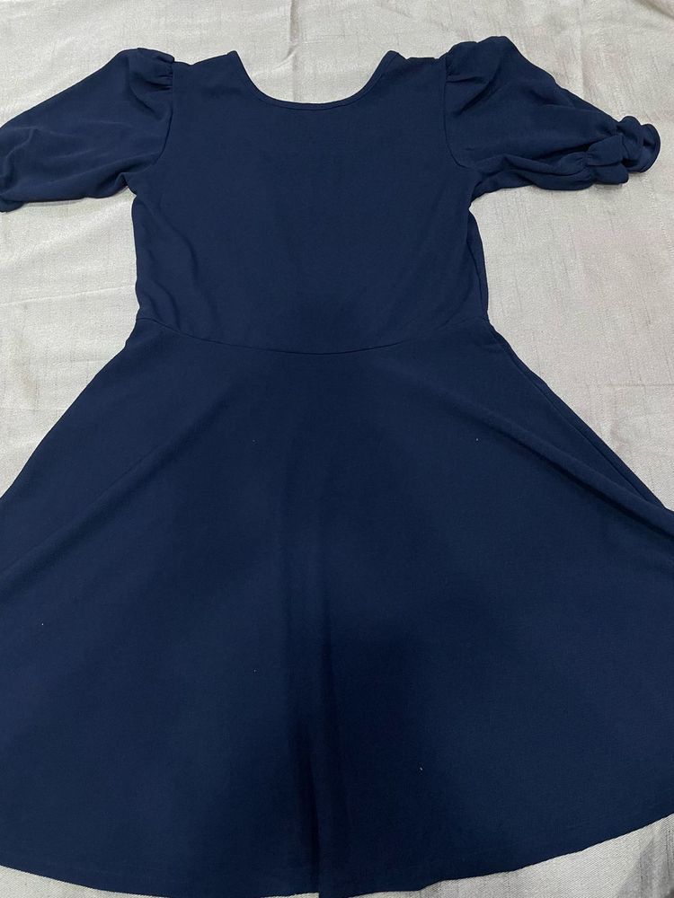 Navy Blue Puff Sleeve Dress