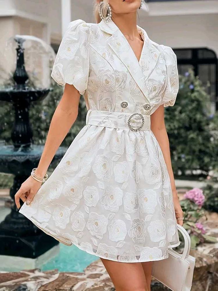 Elegant White Blazer Dress with Belt