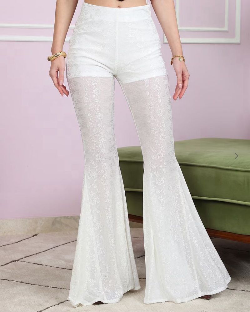 White Lace Flared Pants