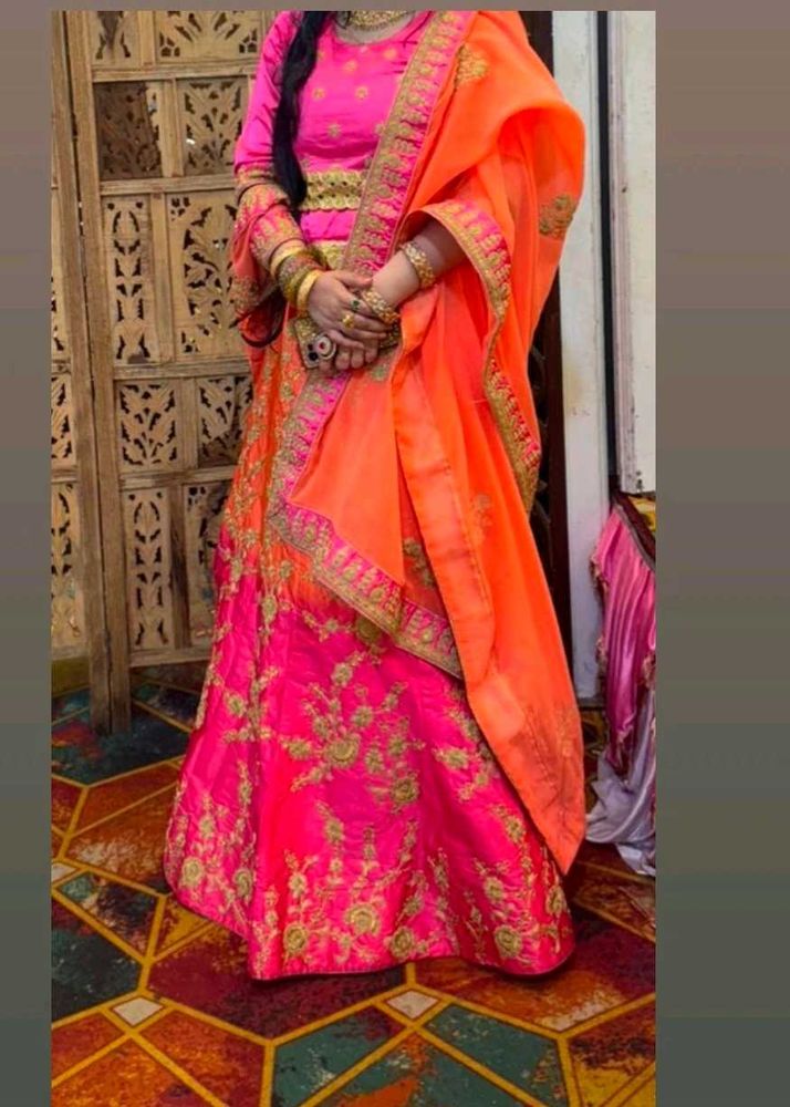 Vibrant Pink &amp; Orange Lehenga