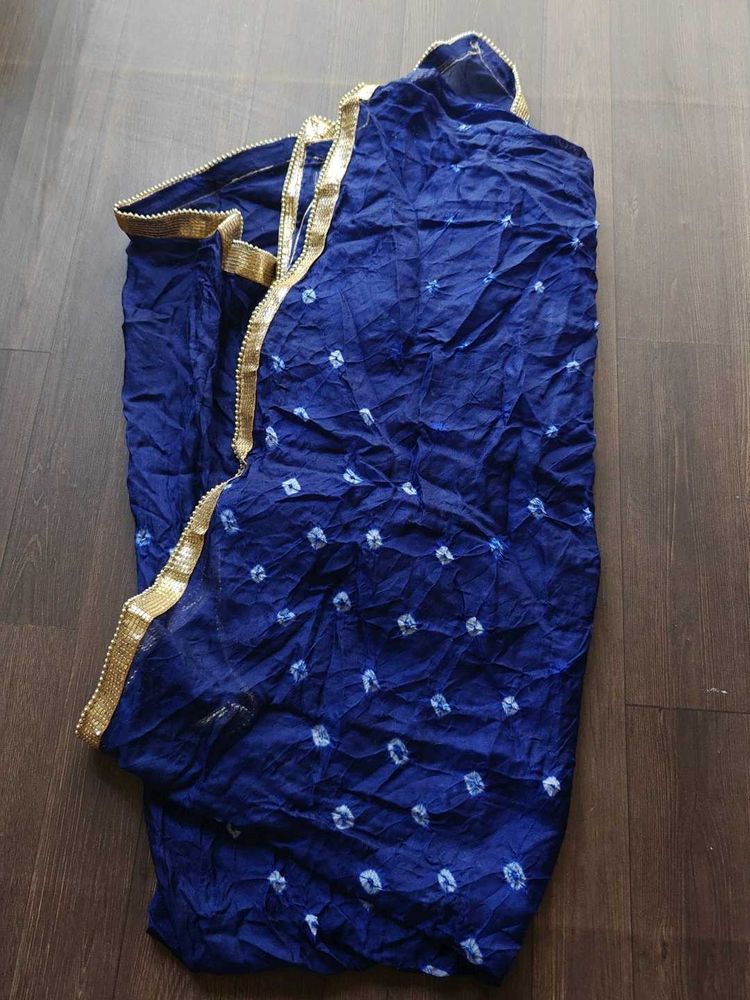 Royal Blue Bandhani Dupatta with Gold Border