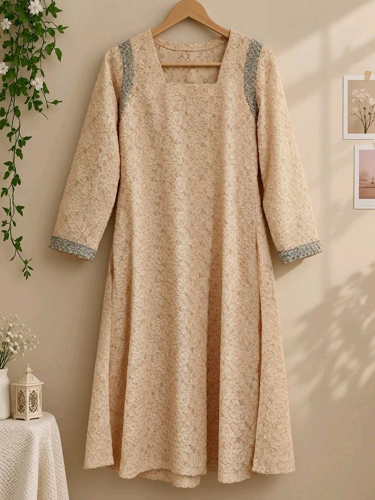 Beige Floral Lace Kurti |
