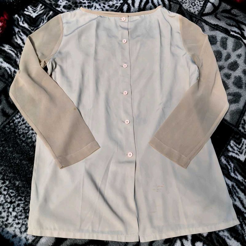 Sheer Sleeve Button-Up Top