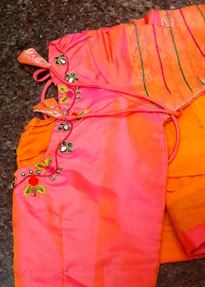 New Dual Shade Silk Blouse Embroidery Work