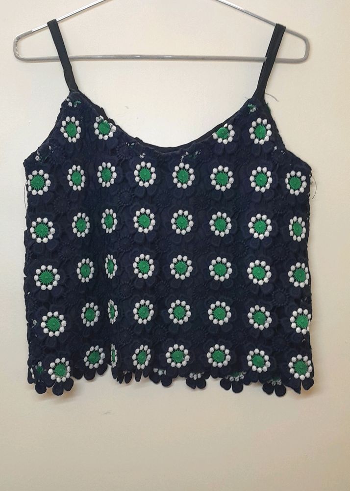 Spaghetti Strap Navy Blue Crop Top