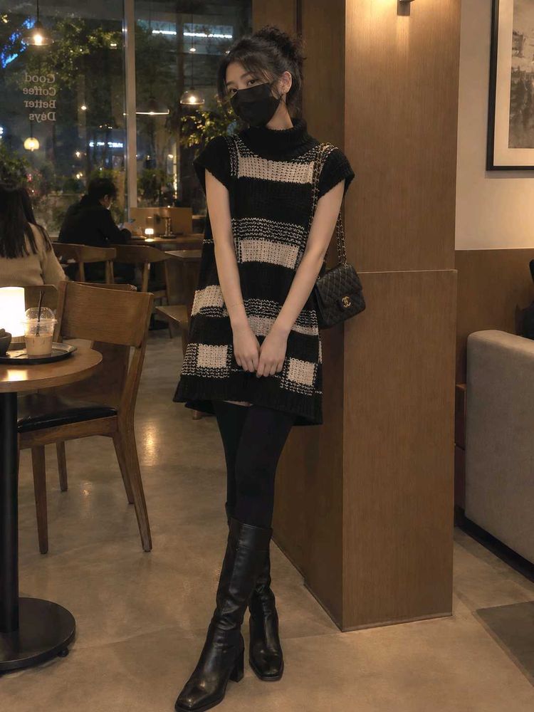 knitted woolen Turtleneck Dress