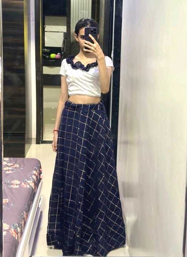 Navy Blue lehnga with white blouse