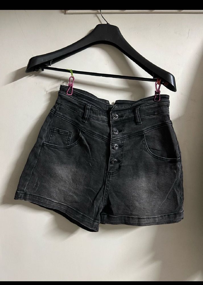 Washed Black Denim Shorts