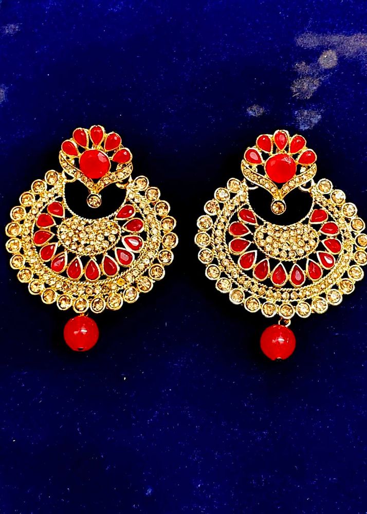 Exquisite Red Stone Jhumka Earrings