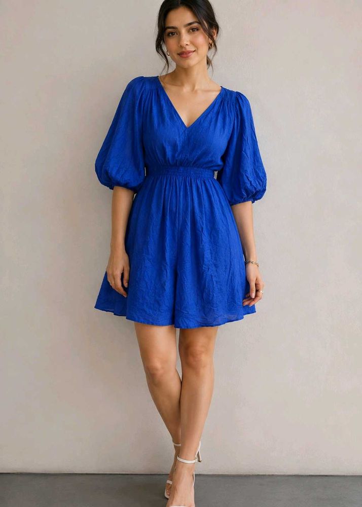 Blue V-Neck Dress