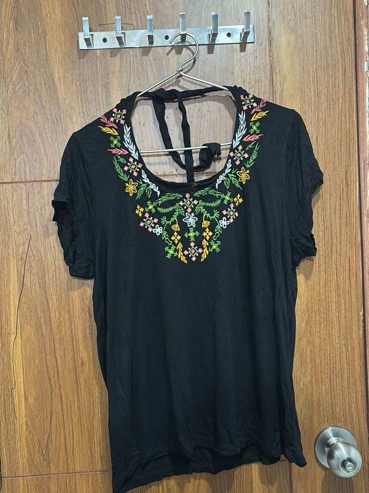 Embroidered Black T-Shirt