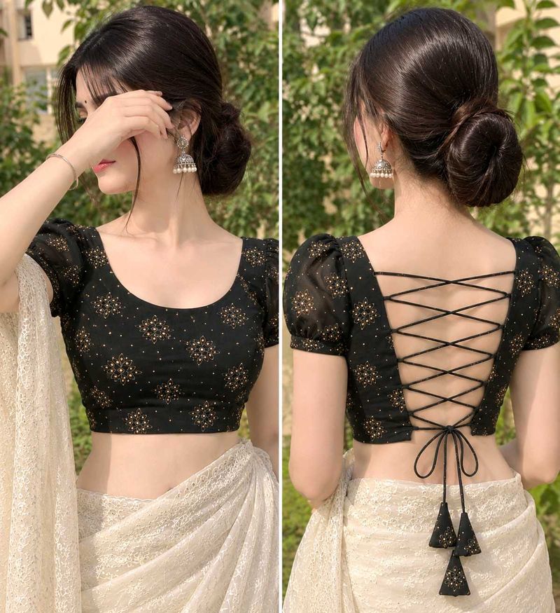 Designer Black Blouse with Back Tie-up