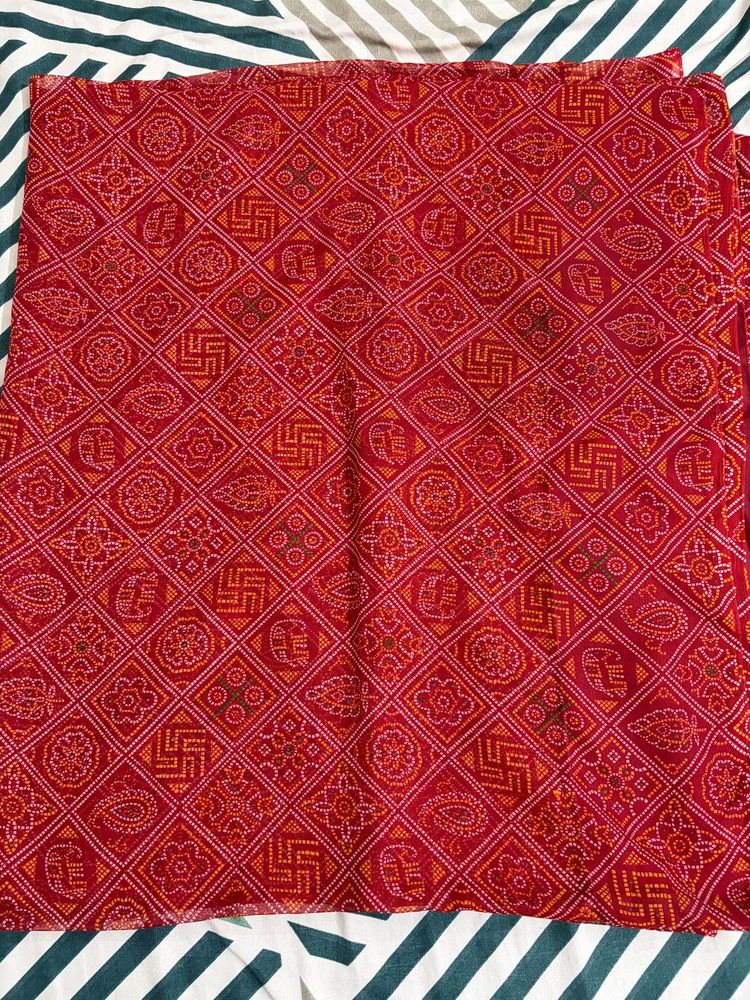 Red Bandhani Print Saree