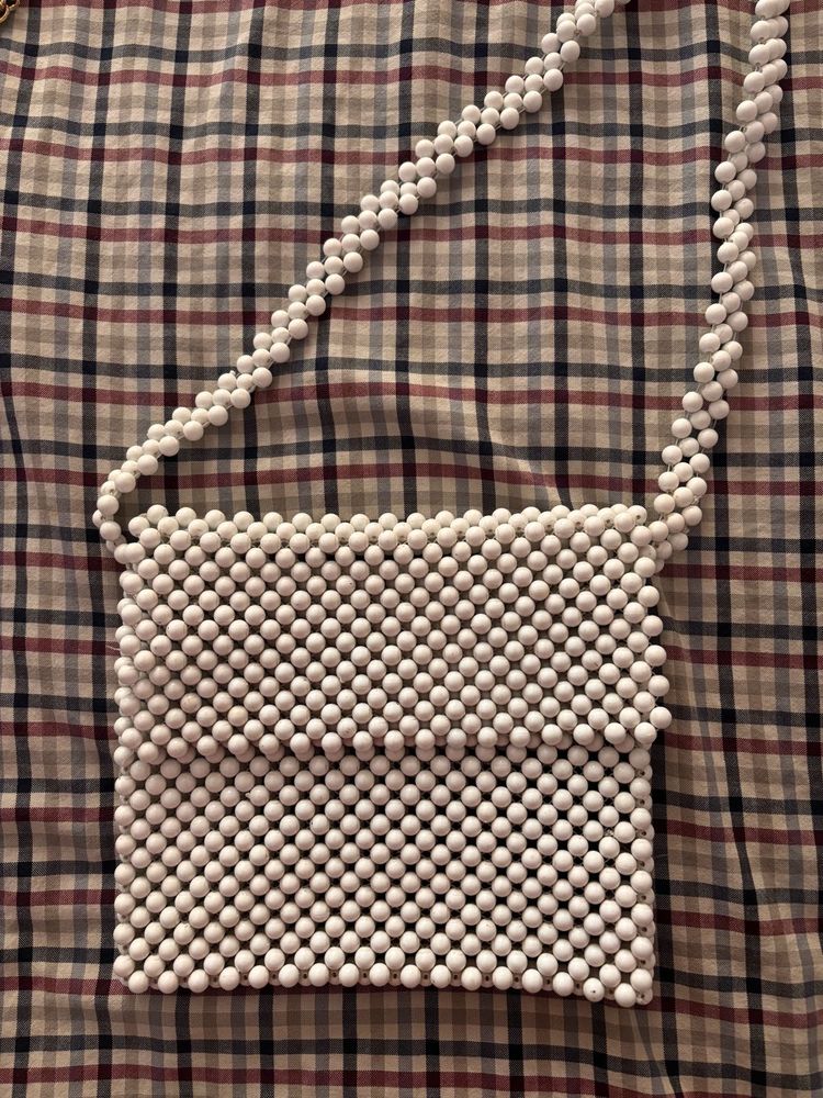 White Beaded Sling Bag