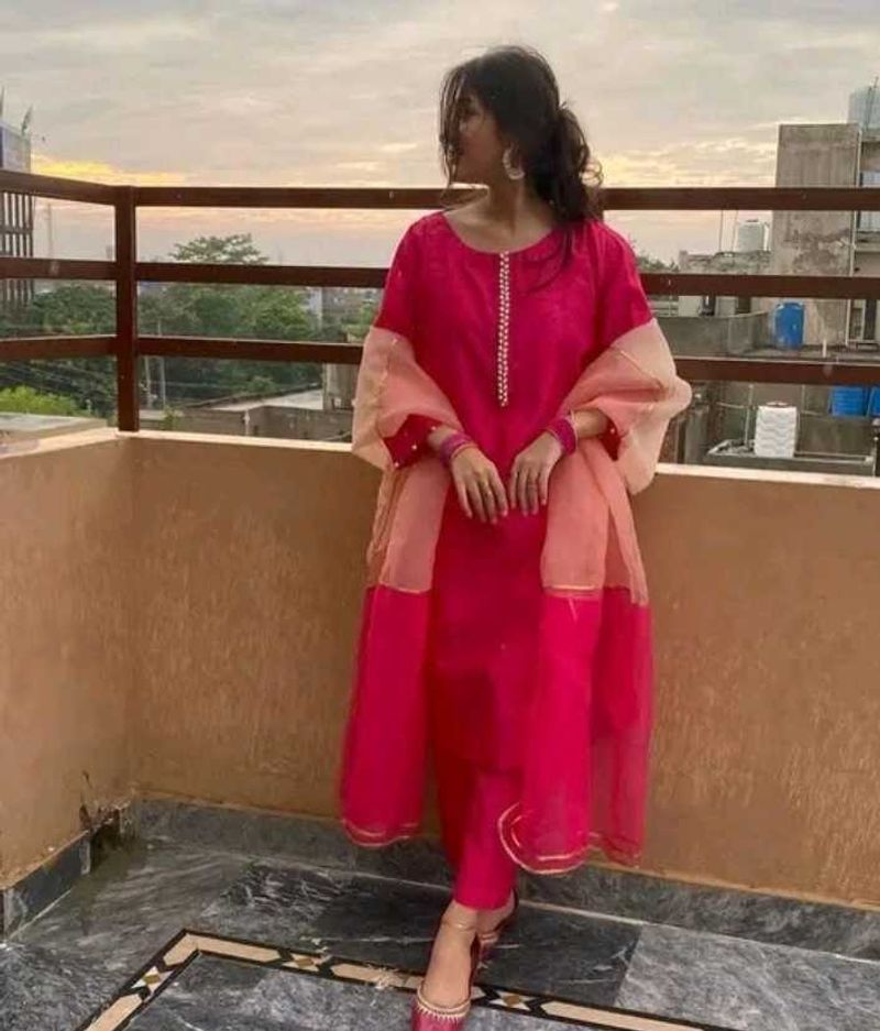 Vibrant Pink Kurta Set with Dupatta