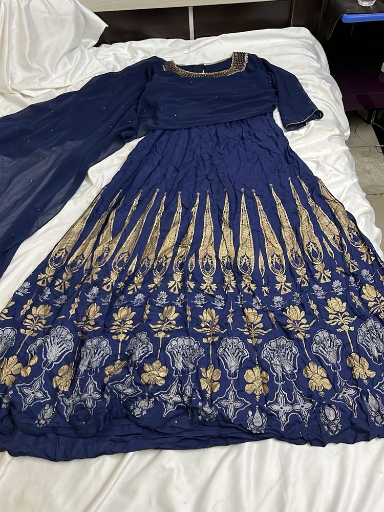 Elegant Blue Lehenga Choli with Gold Print