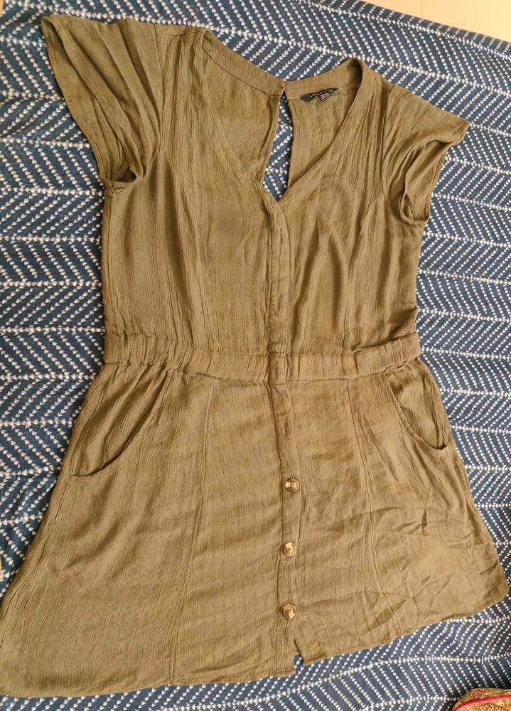 Olive Green Button-Front Dress