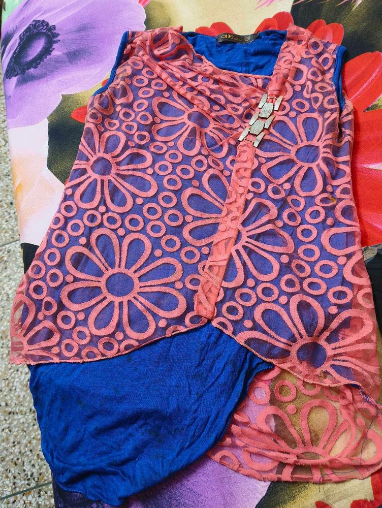 Stylish Blue &amp; Orange Printed Kurta
