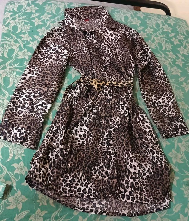 Chic Leopard Print Shirt Dress