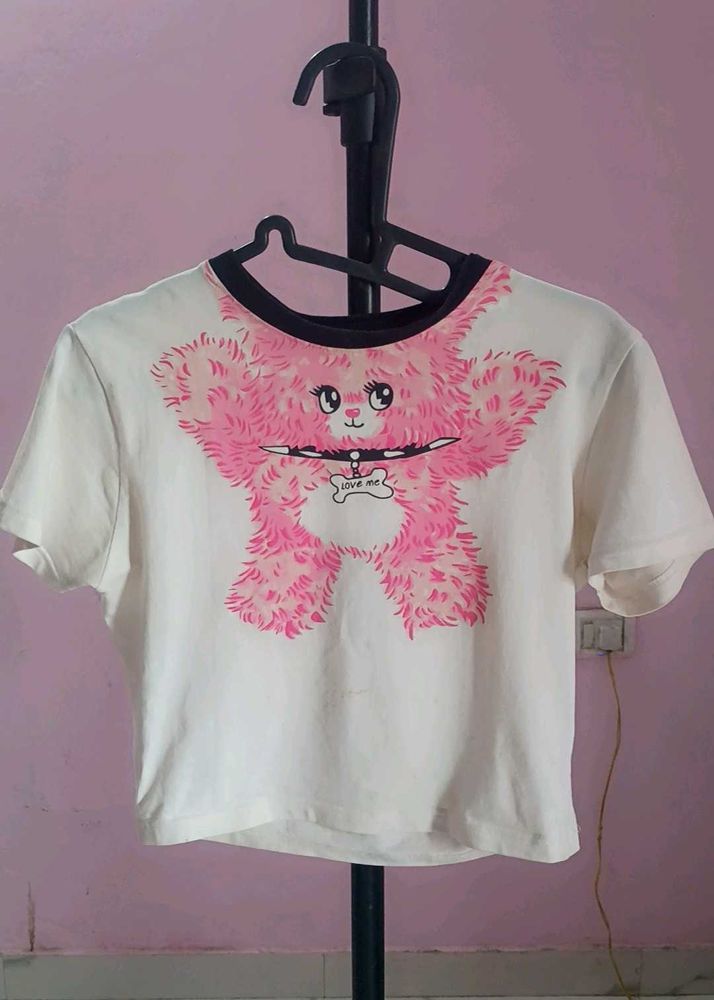 Cute Pink Bear Graphic Cropped Tee @140