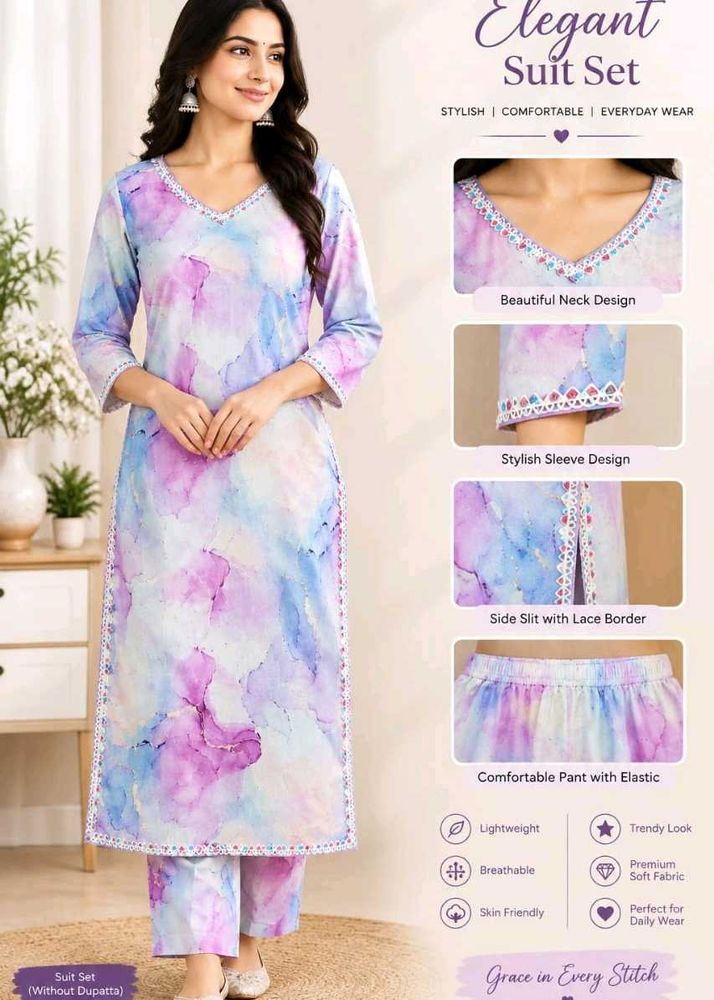 Elegant Watercolor Print Suit Set