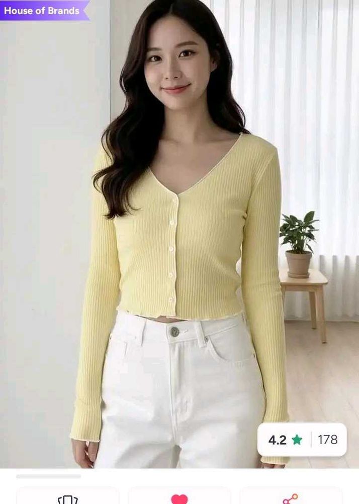 Cute Yellow Ribbed summer cro top Cardigan