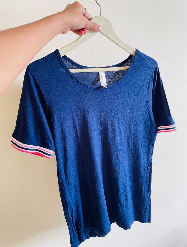 Navy Striped Cuff T-Shirt