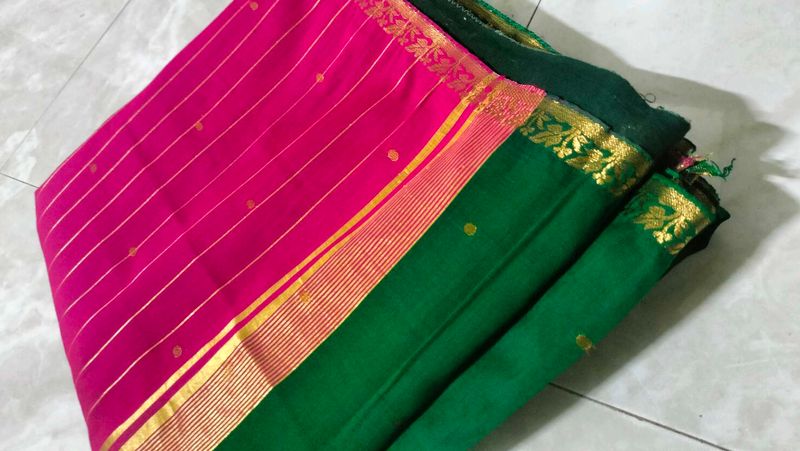 Zari Green Saree with Pink Pallu