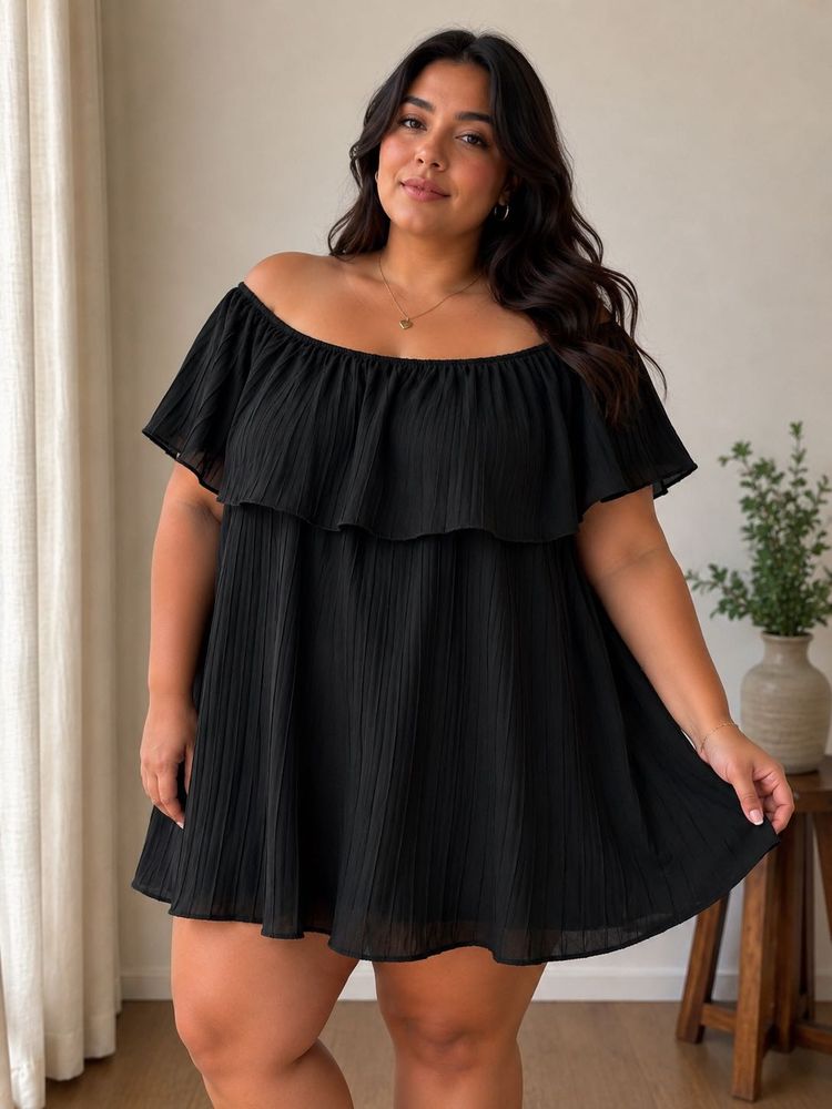 Chic Black Off-Shoulder Pleated Top