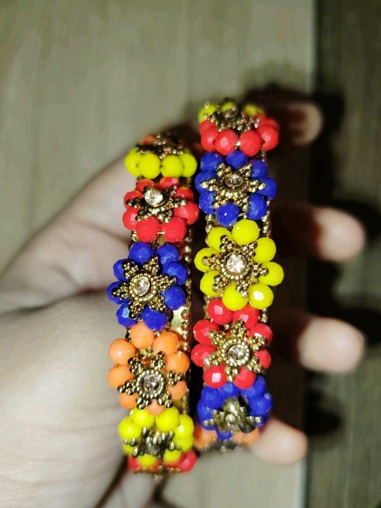 Vibrant Beaded Flower Bangles