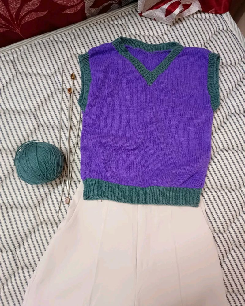 knitted purple vest