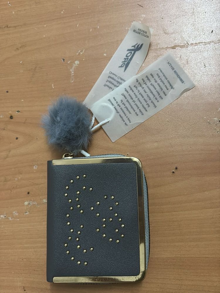 Chic Grey Wallet with Pom  Ch