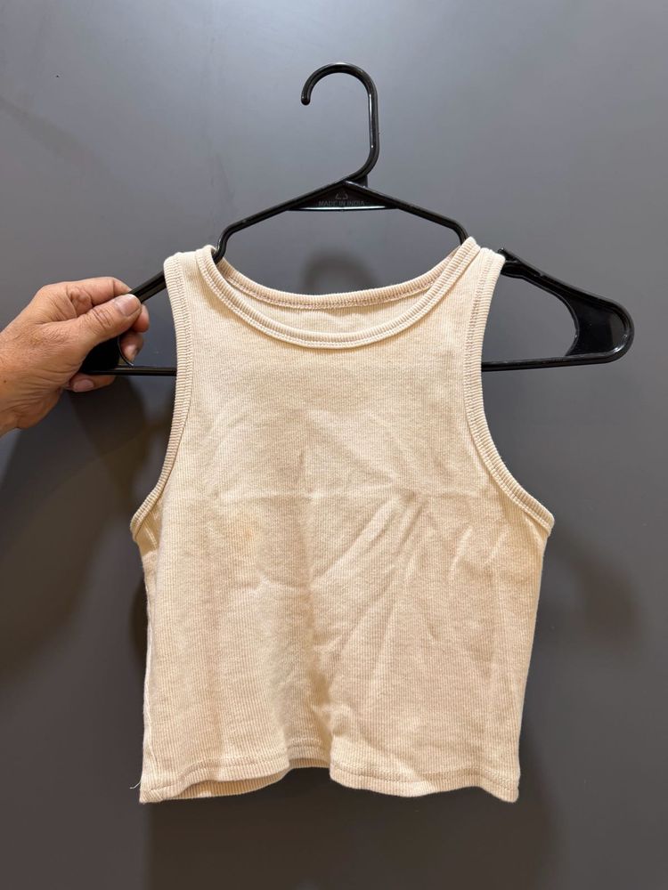 Cream Racerback Crop Tank Top