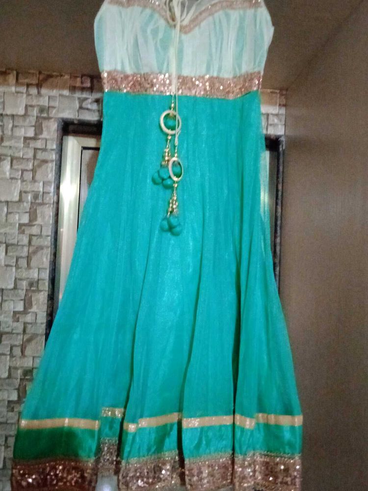 Stunning Teal Ethnic Gown with Sequins