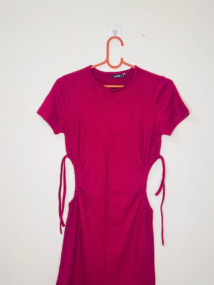 Magenta Ribbed T-Shirt Dress