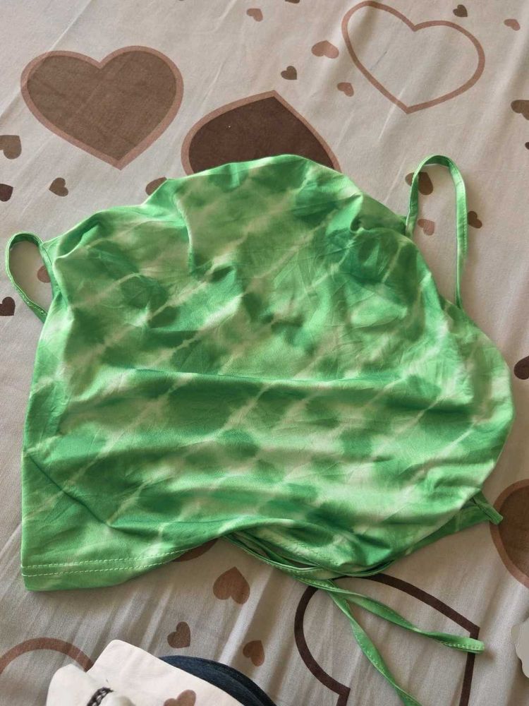 Green Tie-Dye Crop Top