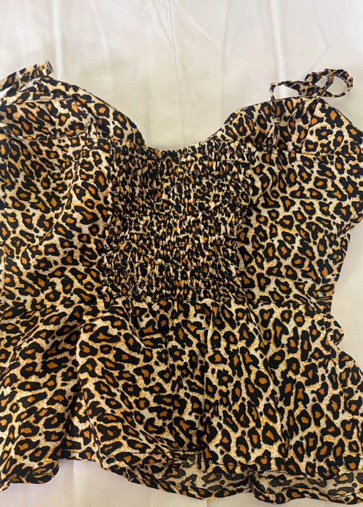 Leopard Print Smocked Crop Top