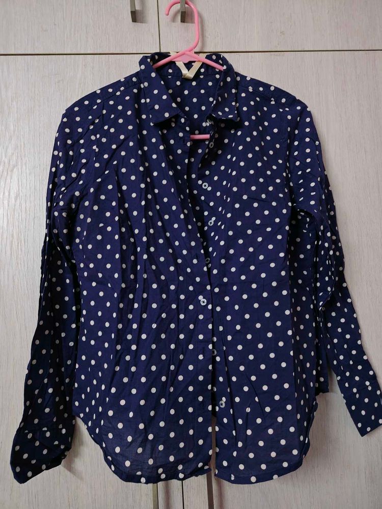 Dressberry cotton Chic Navy Polka Dot shirt