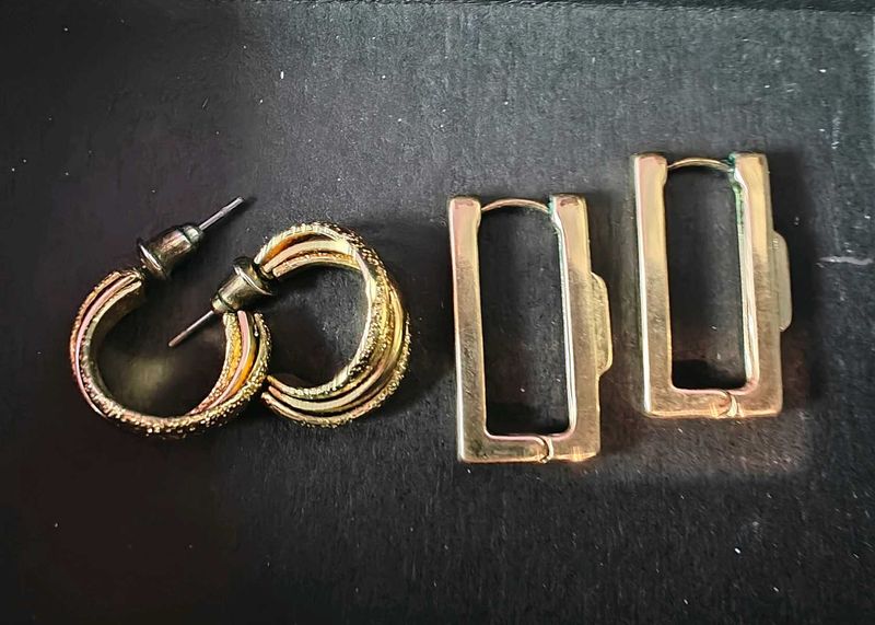 Gold-Tone Hoop &amp; Rectangle Earrings Set