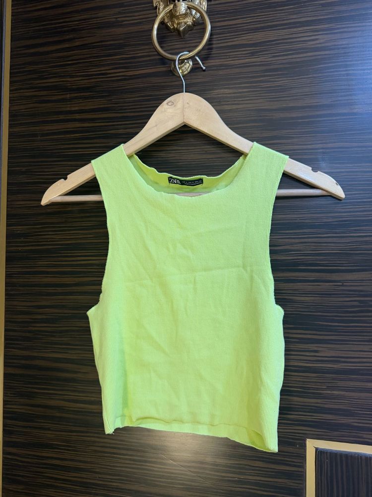 Zara Neon Green Cropped Tank Top